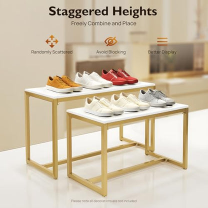 TFCFL Metal Shoe Purse Display Stand, 2pcs Set Nesting Tables, Heavy Duty Handbag Tiered Risers for Home Boutique Retail Store Vendor Display Bags Perfume Jewelry Craft, 110lbs Each Load Capacity