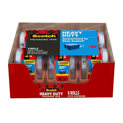 Scotch Heavy Duty Packing Tape, Clear | 1.88 in. x 22.2 yd. | For Shipping | 6 Rolls, Pack of 6 - size: 6 Rolls (Pack of 6)