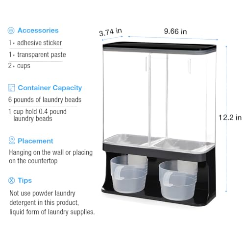 Conworld Laundry Detergent Dispenser, Wall-Mounted Scent Booster Beads Dispenser for Laundry Organizer, Laundry Beads Container, Rice Dispenser, Black - color: D-Black