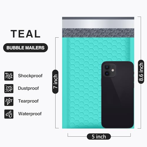 UCGOU Bubble Mailers 5x8.6" Usable Size 5x7" Padded Envelope Teal 100 Pack - color: Teal, size: 5x8.6" 100PC