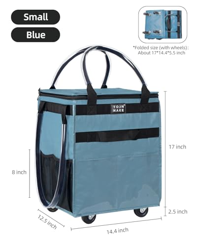 Reusable Grocery Bag on Wheels, Rolling Tote, 46 LBS, Small - color: Blue, size: Small