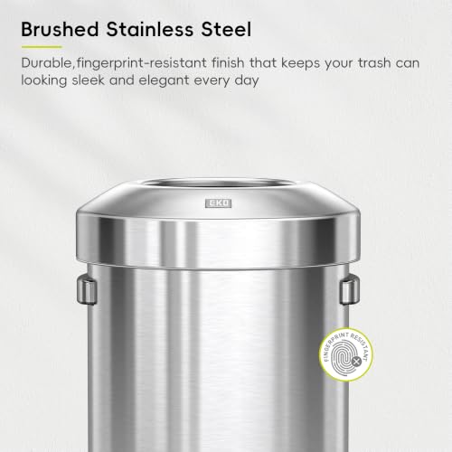 EKO 16-Gallon Round Stainless Steel Open Top Trash Can, Large Commercial Waste Bin with Detachable Lid and Carrying Handle, Brushed Metal Garbage Bin for Home, Office, Restaurant, Restroom - color: Stainless Steel, size: 60 Liter, Round