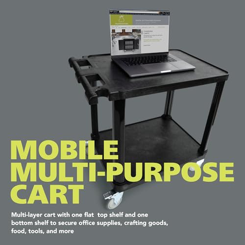 Pearington 2-Tier Compact Multi-Purpose Plastic Utility Cart with Lockable Wheels up to 150lbs, Black - size: 2 Shelves