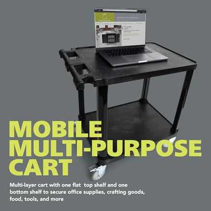 Pearington 2-Tier Compact Multi-Purpose Plastic Utility Cart with Lockable Wheels up to 150lbs, Black - size: 2 Shelves
