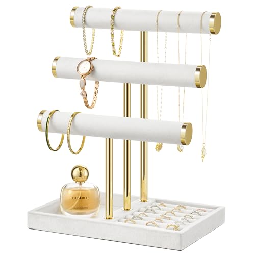 Jewelry Organizer Stand Display, 3 Tier Velvet Bracelet Holder, White - color: White, size: Large