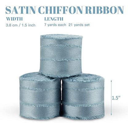 Keypan Dusty Blue Frayed Satin Chiffon Ribbon, 1.5 Inches, 21 Yards - color: Dusty Blue