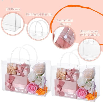 20 Pack Large Clear Gift Bags with Handle Large Transparent PVC Tote Bag