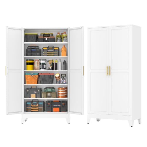 GAIOUS 79'' Tall Metal Garage Storage Cabinet, Home Office Cabinet White - color: White, size: 17.7"D x 39.4"W x 78.7"H