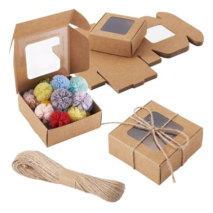 Craftdady 20pcs Small Square Brown Gift Boxes Party Favors Crafts Box with Jute String Folding Packing Boxes with Visible Window for Birthday Christmas Weddings 2.7"x2.58"x1.18" - color: Brown 2.7"x2.58"x1.18"