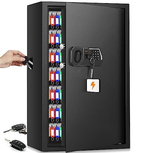 144 Keys Heavy Duty Fireproof Key Lock Box Wall Mount with Code&Hook Plates - size: 144 Keys