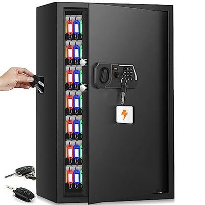 144 Keys Heavy Duty Fireproof Key Lock Box Wall Mount with Code&Hook Plates - size: 144 Keys