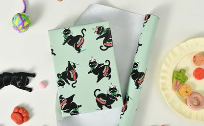 Sikiweiter Funny Black Cat Birthday Wrapping Paper Roll, 17 Inch x 16.5 Feet, Gift Wrap with Happy Birthday Text, Mint Green Background, Fun Kitty Birthday Paper(Funny Black Cat Birthday) - color: Funny Black Cat Birthday