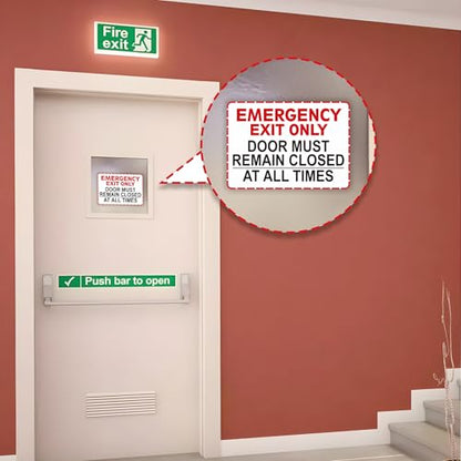 Emergency Exit Only Signs Sticker，Self Adhesive UV, Weather, Scratch, Water & Fade Resistant Door Must Remain Closed At All Times sign for Business, Schools, Offices, Storage Rooms, Hospitals - color: Emergency Exit Only145