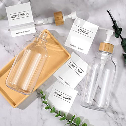 KASUNTING Clear Soap Dispenser, 2 Pack Plastic Dish Soap Dispenser for Kitchen, 17 Fl Oz Bathroom Hand Soap and Lotion Dispensers Set with Bamboo Pump, Refillable Liquid Soap Bottles - color: Clear, size: 2 Bottles