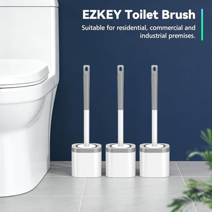 Toilet Brush, 3 Pack Compact Toilet Bowl Brush and Holder Set with Nylon Bristles Toilet Cleaner Brush Hidden Toilet Scrubber Brush for Bathroom Cleaning, Grey & White - color: Grey White-3p
