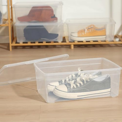 novelinks 12 Pack 6QT Plastic Storage Bins with Lids, Shoe Bins