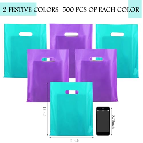 Kosiz 1000 Pcs Plastic Merchandise Shopping Bag Bulk 9 x 12'', Purple, Blue - color: Purple, Blue