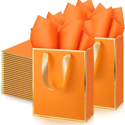 Yeaqee 50 Pcs Metallic Paepr Gift Bags Bulk with Handles,Orange - color: Orange