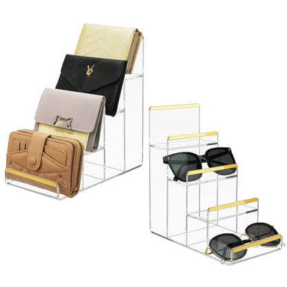 Purse Display Stands, 2 Pack 4-Tier Acrylic Wallet Holder Risers Stand, 2-Inch Spacing Clear Clutch Rack Handbag Display Shelf, 4MM Thick Counter Wallet Organizer for Figure Sunglasses Retail Vendor - size: 4 Tier（2pack）
