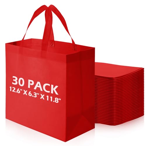 30 Pcs Reusable Tote Bag Bulk with Handle - color: Red
