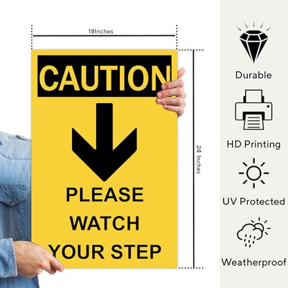 Caution Please Watch Your Step Sign - Rust Free, Caution Warning Signs for Outside, Home and Business - UV Protected, Waterproof and Easy to Install - 2 Pre-drilled Holes - color: Pack of 5, size: 18"x24"