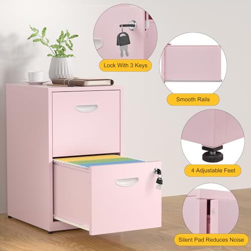 SteeLoong 2 Drawer File Cabinets,Metal Office File Cabinet with Lock,Pink - color: Pink, style: 2 Drawer Light Duty