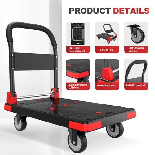 Heavy Duty Foldable Push Cart, 35.4"x23.6" Platform