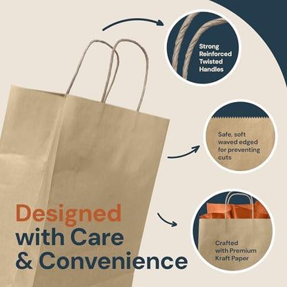 Reli. 10x5x13 in. Brown Paper Bags with Handles | 110 Pack Bulk