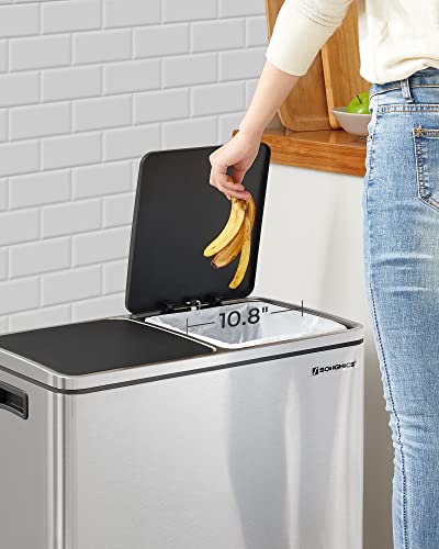 SONGMICS Trash Can, 2 x 6.3-Gallon Stainless Steel Step Bin, Soft Closure - color: Silver, size: 2 x 6.3 Gal.