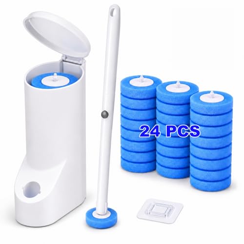 Disposable Toilet Brush and Holder Set with 24 Refills,Toilet Cleaning Wand