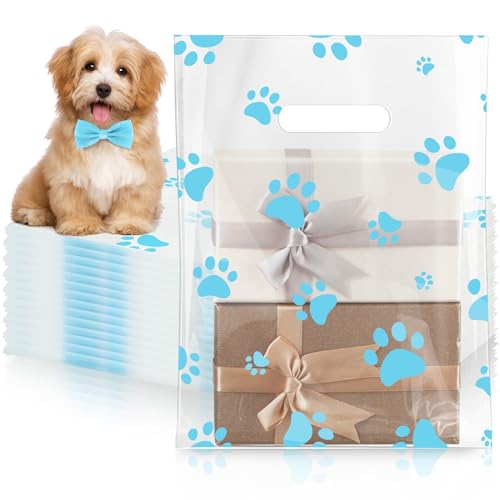 Cholemy 100 Pcs 9 x 12 Inch Dog Paw Bags Paw Shopping Bags, Blue - color: Blue