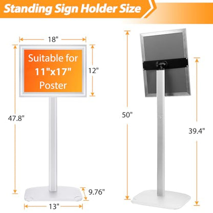 Sign Holder Stand 11x17 Inch, Heavy Duty Pedestal Floor Sign Stand - color: Silver, size: 11x17 in