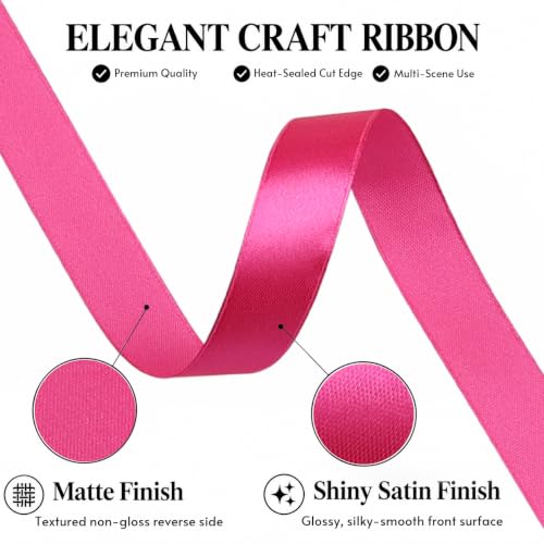 1/2 Inch Magenta Satin Ribbon 50 Yards Single Face Polyester - color: Magenta, size: 1/2 inch