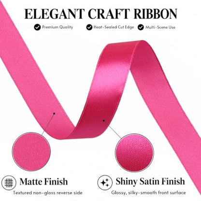 5/8 Inch Magenta Satin Ribbon 50 Yards Single Face Polyester - color: Magenta, size: 5/8 inch
