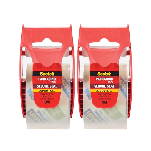 Scotch Secure Seal Ultra Clear Packaging Tape, 2 Rolls Clear Packing Tape for Lighter Shipping Boxes, 1.88 in x 50 yd, Transparent Box Sealing Tape for Shipping, Mailing, Moving and Storage - size: 2 Rolls - 1.88 in x 50 yd