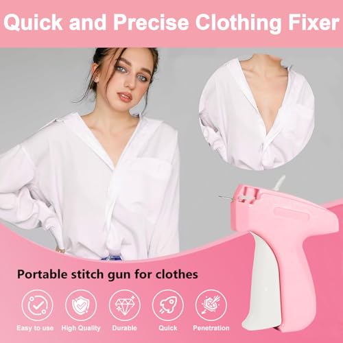 Stitch Gun for Clothes, Mini Stitchy Sewing Gun, Handheld Tagging Gun for Quick Clothing Fixer- Includes 6 Needle, 2000 Black Fasteners & 2000 White Fasteners