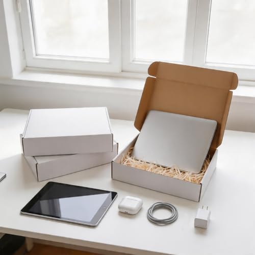 Fishat 13" x 10" x 3" White Corrugated Cardboard Shipping Boxes Set of 5 - size: 13" x 10" x 3"