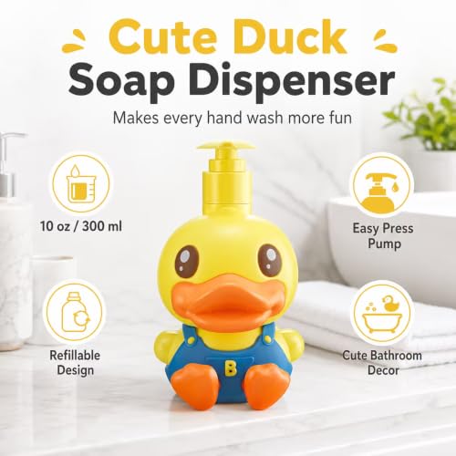 Super Cute 3D Soap Dispenser for Bathroom Toilet Kitchen Dish Soap Shampoo Lotion Hand Sanitizer Shower Cartoon Animal Duck Birthday Gift Empty Refillable Pump Bottle Yellow Blue - color: Yellow-blue