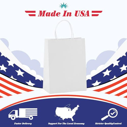 GSSUSA White Paper Bags with Handles, Medium Gift Bags 8x4.25x10.5, 20 Pack - color: White, size: 1 Count (Pack of 20)