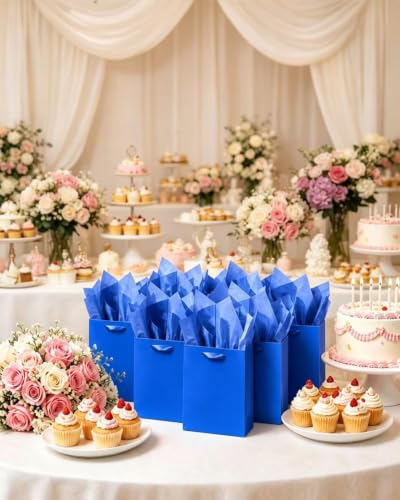 qiqee 10PCS Dark Blue Mini Gift Bags with Tissue Paper Handles 6.3"x4.7"x2.4" Small Size Present Party Favor Bags（Tissue Paper ） - color: Dark Blue, size: 1 Count (Pack of 10)