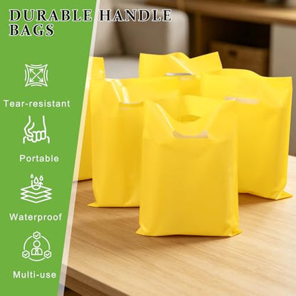 HOIIOH 100-Pack Yellow Plastic Gift Bags with Handles, 9x12 In Goodie Bag - color: 100 Pack-9"x12" Yellow Plastic Bags