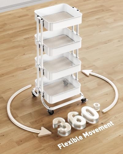 Pipishell 4 Tier Metal Rolling Utility Cart with 2 Lockable Wheels, White - color: White, size: 4 Tier