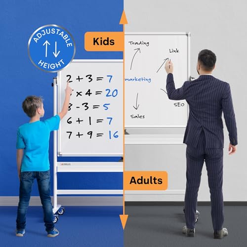 Kamelleo Rolling Whiteboard on Wheels 48" x 36", Double Sided White Board - color: Pearl White, size: 48x36