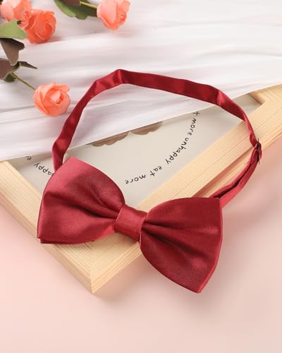 AWAYTR Bow Ties for Men - Pre-Tied Adjustable Tuxedo Style for Wedding - color: Dark Red