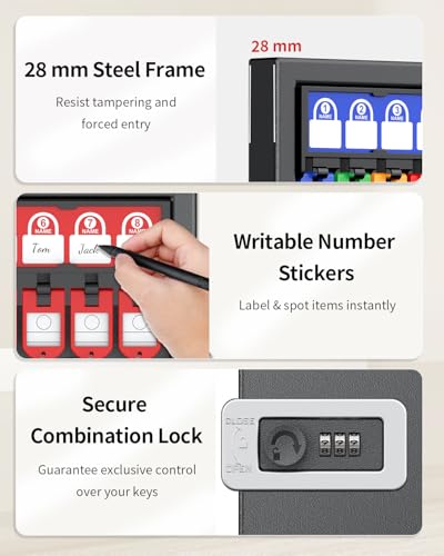 Uniclife 16 Keys Key Lock Box, Wall Mount Key Box, Key Cabinet - color: Black, size: 16-Key(Combo Lock)
