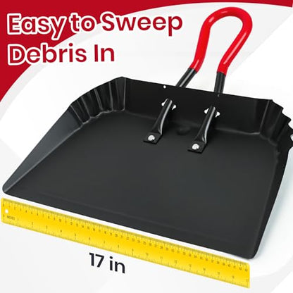 2PK 17” Heavy Duty Dustpan Metal Outdoor Dust Pans with Rubberized Non Slip Handle Extra Large Shovel Scooper for Commercial&Industrial Uses