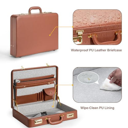LOCKCURX Briefcases for Men, Anti-Theft Dual Lock Briefcase, 16 Inch Laptop - color: Brown, size: Combination Lock