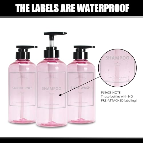 Shampoo and Conditioner Dispenser Set, YACEYACE 3Pcs 16.9oz - color: Clear Pink