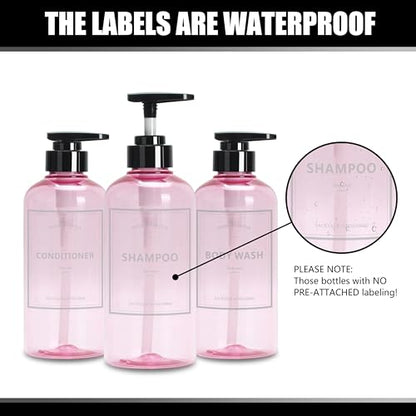 Shampoo and Conditioner Dispenser Set, YACEYACE 3Pcs 16.9oz - color: Clear Pink