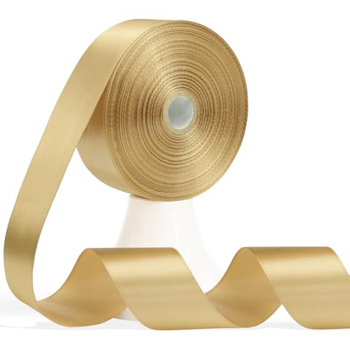 60 Yards Champagne Gold Satin Ribbon 1-1/2 Inch, Solid Polyester Fabric Ribbon for Gift Wrapping, Crafts, Flower Bouquet, Wedding, Festival, Christmas, Halloween - color: Champagne Gold